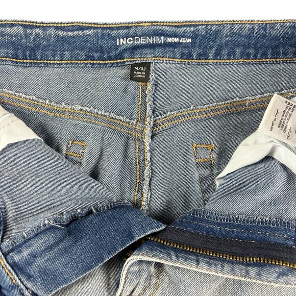 INC Mom Jeans Women Sze 14 Light Blue Stone Wash Studded High Rise Cropped Denim - Picture 7 of 12